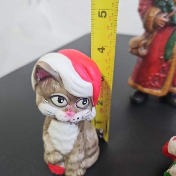 Lot of 10 Vintage Santa Ornaments Figurines Ceramic Plastic Blow Mold Taiwan - Picture 2 of 16